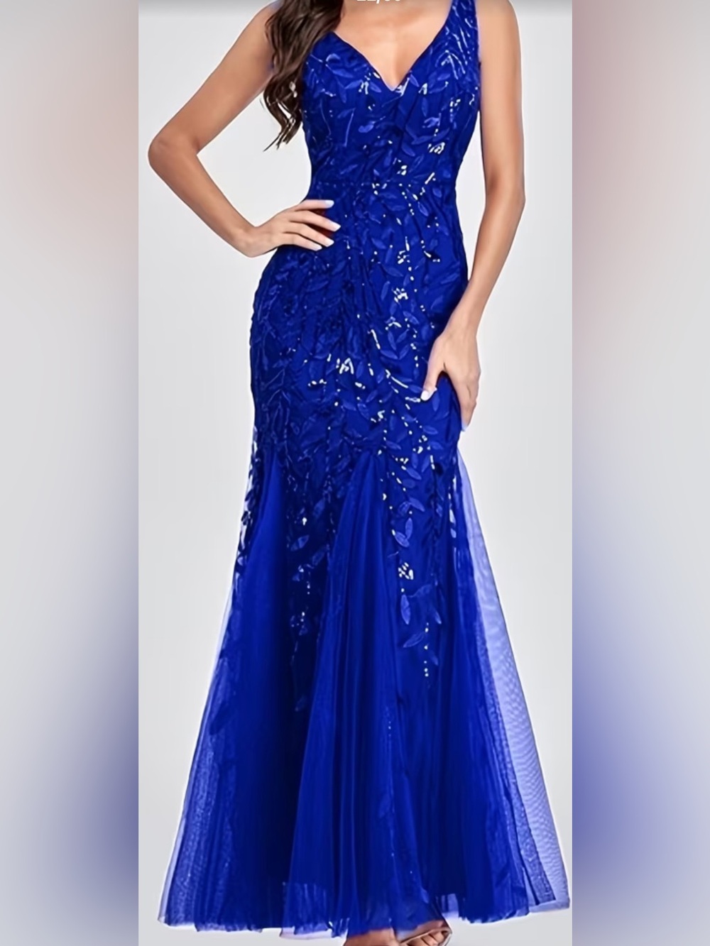 Cobalt V-Neck Sequin Mermaid Prom Dress